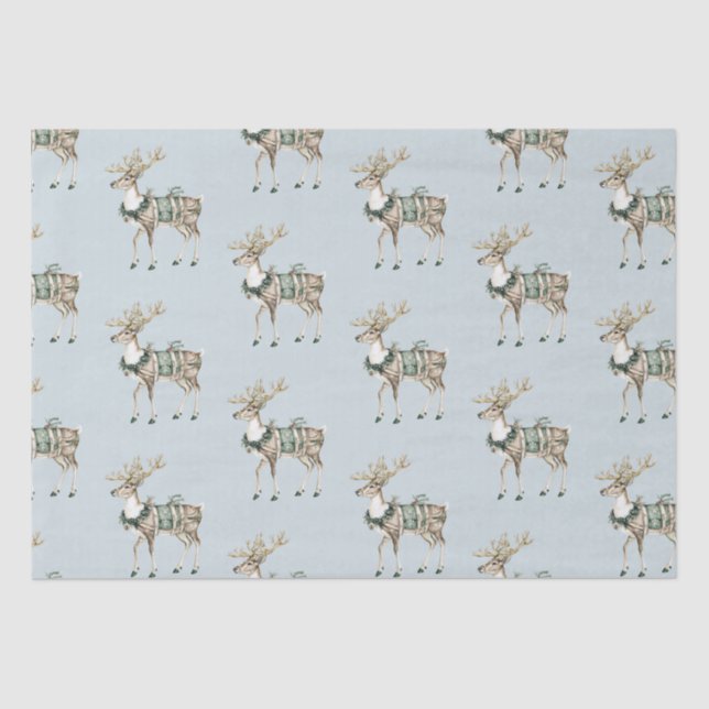 Christmas Blue Green Deer Seidenpapier (Vorderseite)