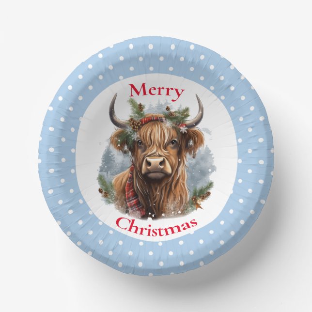 Christmas Blue Highlander Cow Pappteller (Vorderseite)