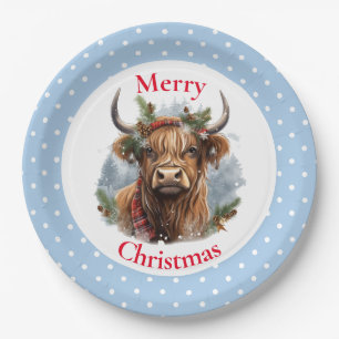 Christmas Blue Highlander Cow Pappteller