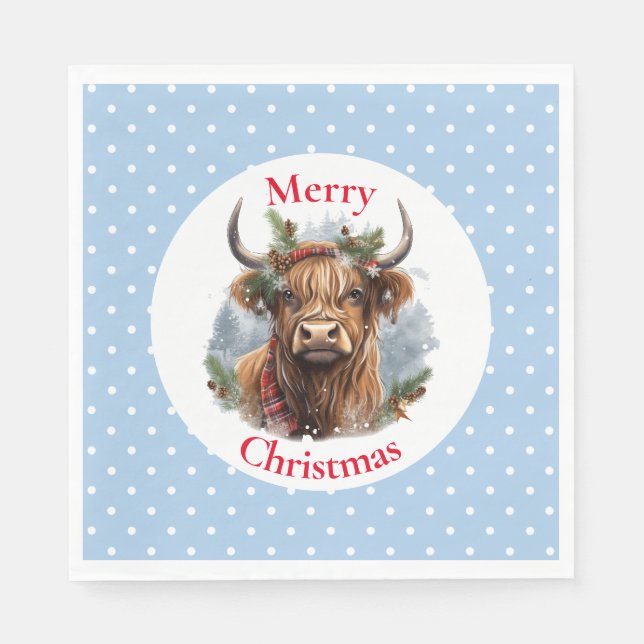 Christmas Blue Highlander Cow Serviette (Vorderseite)