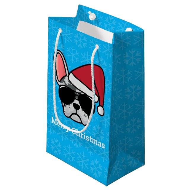 Christmas Blue Merle French Bulldog Kleine Geschenktüte (Vorderseite Schrägansicht)