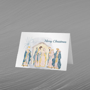 Christmas Blue Nativity Christlich Watercolor Feiertagskarte