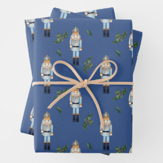 Christmas Blue Nutcracker und Holly Berry Branches Geschenkpapier Set