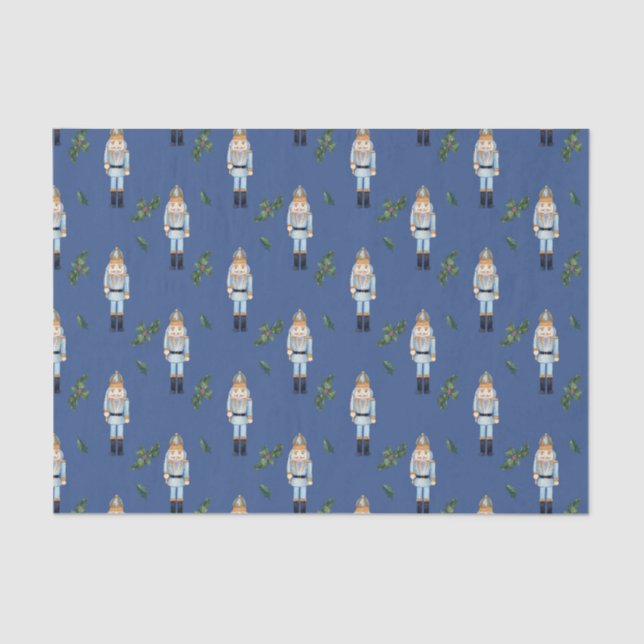 Christmas Blue Nutcracker und Holly Berry Branches Seidenpapier (Vorderseite)