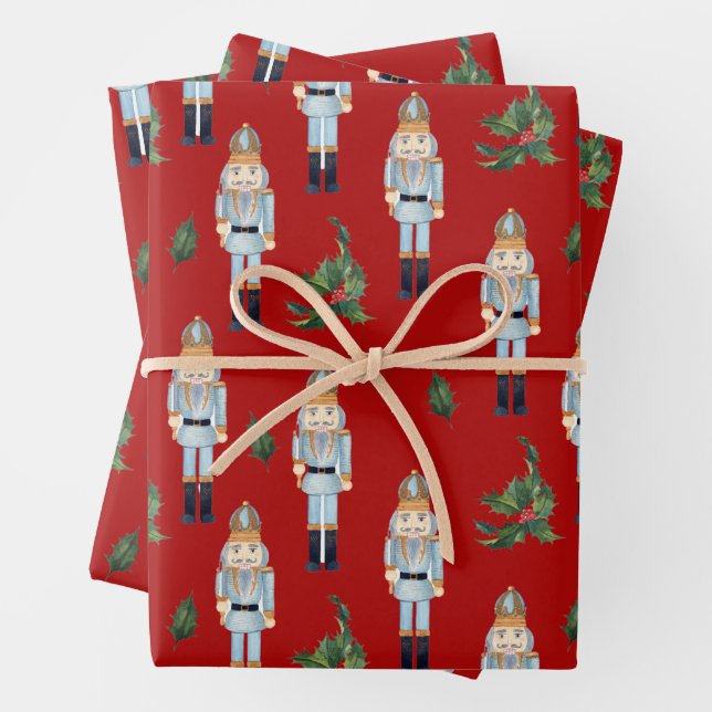 Christmas Blue Nutcrackers auf Red Geschenkpapier Set (Beispiel)