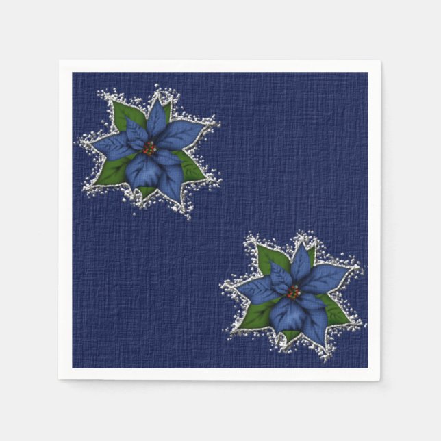 Christmas Blue Poinsettias Serviette (Vorderseite)
