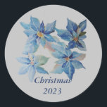 Christmas Blue Poinsettias - Stickers<br><div class="desc">Unsere Lieblings-Urlaub Poinsettias aus einem original Aquarellmalerei. Fügen Sie Ihrem Geschenkverpackungsstil eine besondere Touch hinzu.</div>