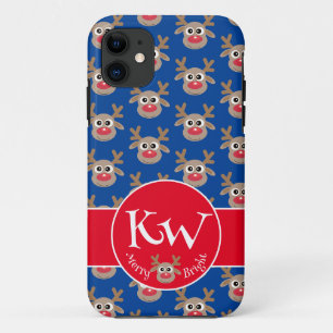 Christmas Blue Red Monogram Niedlich Rentier Patte Case-Mate iPhone Hülle