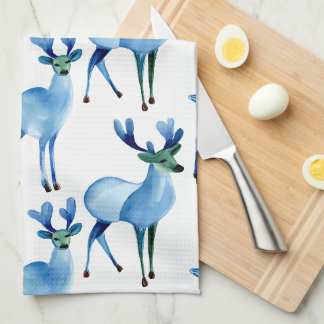 Christmas Blue Reindeer Geschirrtuch