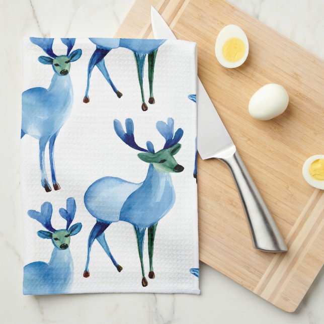 Christmas Blue Reindeer Geschirrtuch (Viertel Falte)