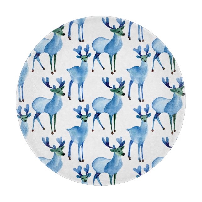 Christmas Blue Reindeer Schneidebrett (Vorderseite)