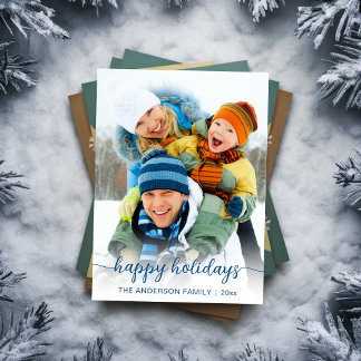 Christmas Blue Script Foto Happy Feiertagskarte