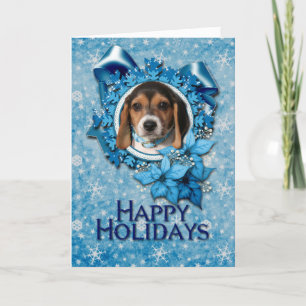 Christmas - Blue Snowflake - Beagle Puppy Feiertagskarte