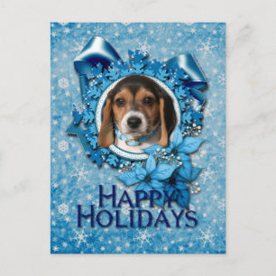 Christmas - Blue Snowflake - Beagle Puppy Feiertagspostkarte