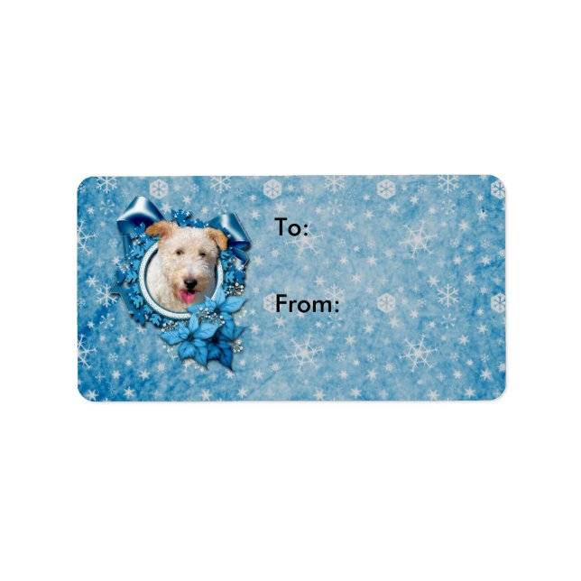 Christmas - Blue Snowflake Wire Fox Terrier Hailey Adressaufkleber (Vorne)
