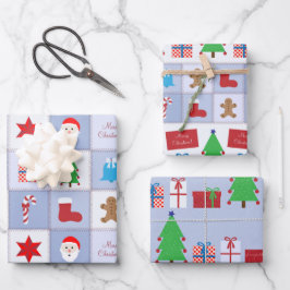 Christmas Blue Square Muster Papierblätter Geschenkpapier Set