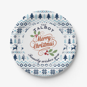 CHRISTMAS Blue Traditionelles personalisiertes P-P Pappteller