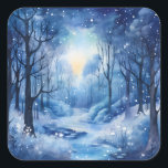 Christmas Blue Trees Woods River Snowy Scene Quadratischer Aufkleber<br><div class="desc">Ein schöner Weihnachtsaufkleber,  um Ihre Weihnachtskarten oder Geschenke einer blauen Waldszene,  Schnee und ein Fluss hinzuzufügen</div>