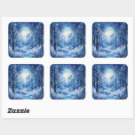 Christmas Blue Trees Woods River Snowy Scene Quadratischer Aufkleber<br><div class="desc">Ein schöner Weihnachtsaufkleber,  um Ihre Weihnachtskarten oder Geschenke einer blauen Waldszene,  Schnee und ein Fluss hinzuzufügen</div>