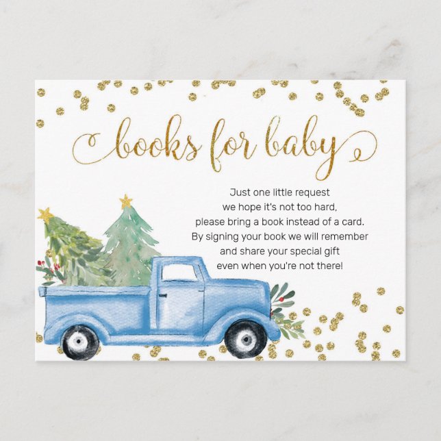 Christmas Blue Truck Books für Baby Card Einladungspostkarte (Vorderseite)