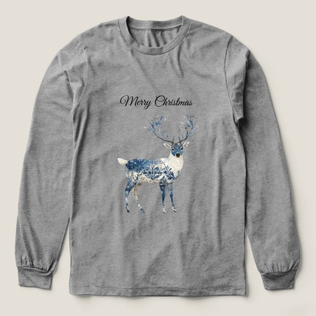 Christmas Blue White Chic Deer Tri-Blend Shirt (Design Vorderseite)