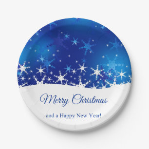 Christmas Blue Winter Snowflakes Pappteller