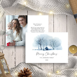 Christmas Blue Winter Village Rustic Landsca Foto Feiertagskarte