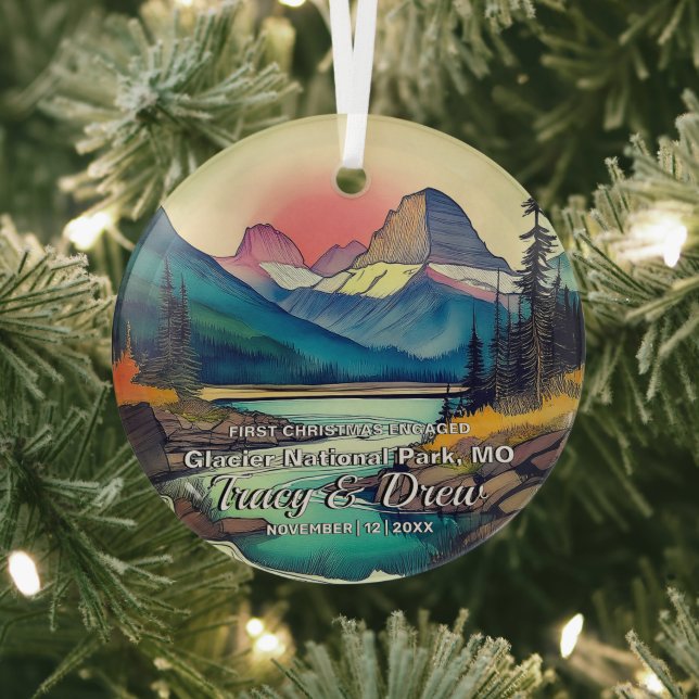 Christmas Boho Glacier Nationalpark Engage Couple Ornament Aus Glas (InSitu)