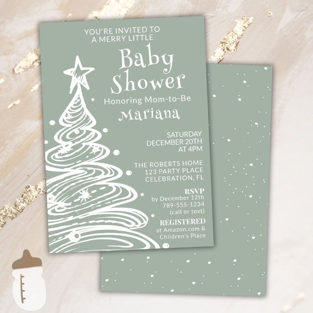 Christmas Boho Green Gender Neutral Baby Shower Einladung (Von Creator hochgeladen)