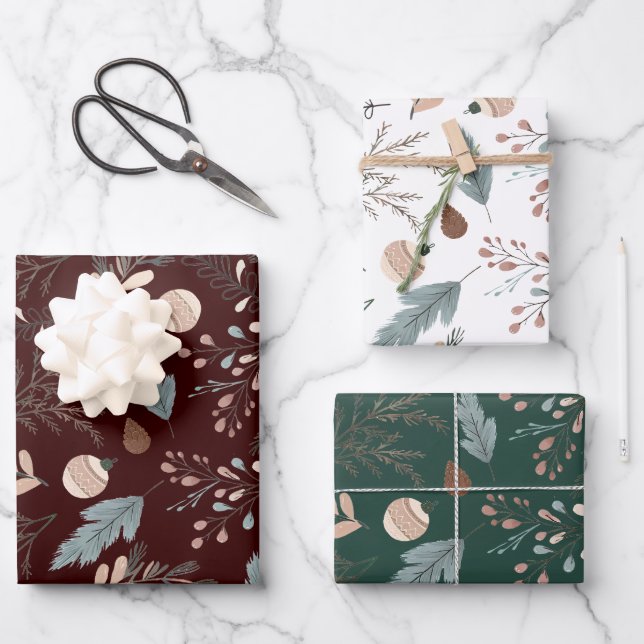 Christmas Boho Winter Greenery Geschenkpapier Set (Vorderseite)
