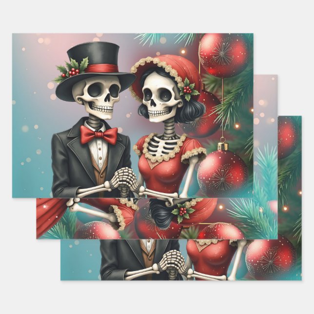 Christmas Bone Romance, A festive skeleton couple. Geschenkpapier Set (Set)