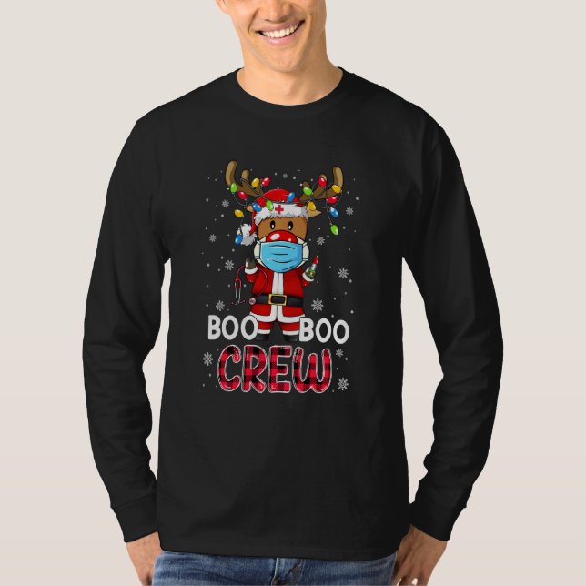 Christmas Boo Boo Crew Reindeer Nurse Leopard Plai T-Shirt (Vorderseite)