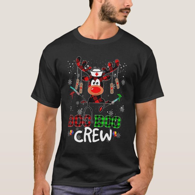 Christmas Boo Boo Crew Reindeer Nurse Mask Plaid N T-Shirt (Vorderseite)