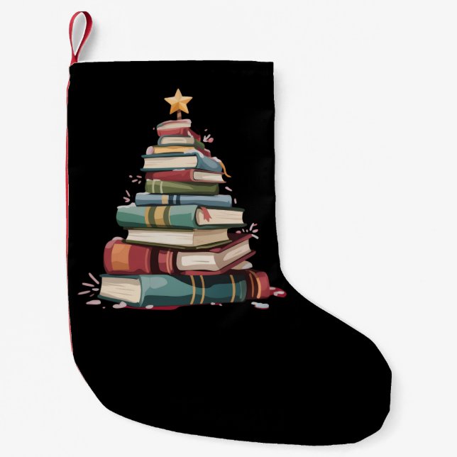 Christmas Books Tree Book Lover Teachers Bookworm  Kleiner Weihnachtsstrumpf (Vorderseite)