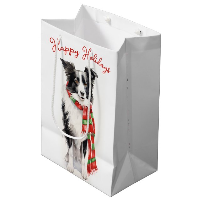 Christmas Border Collie Dog Mittlere Geschenktüte (Vorderseite Schrägansicht)