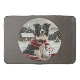 Christmas Border Collie Dog Snowman Badematte