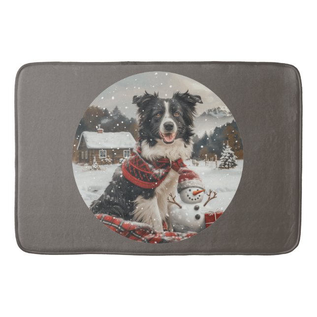 Christmas Border Collie Dog Snowman Badematte (Vorderseite)