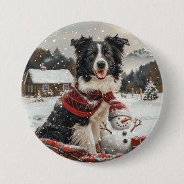 Christmas Border Collie Dog Snowman Button