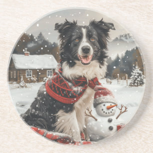 Christmas Border Collie Dog Snowman Getränkeuntersetzer