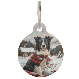 Christmas Border Collie Dog Snowman Haustiermarke