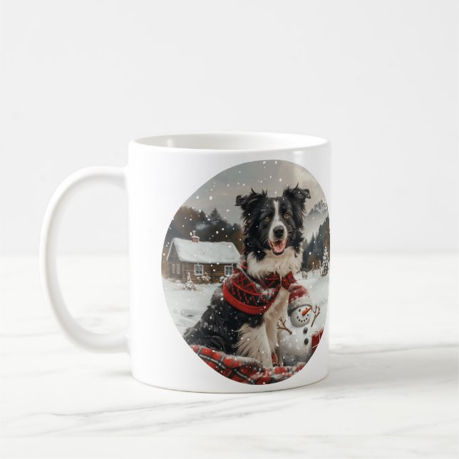 Christmas Border Collie Dog Snowman Kaffeetasse (Links)
