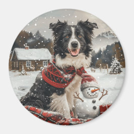Christmas Border Collie Dog Snowman Magnet