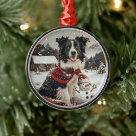 Christmas Border Collie Dog Snowman Ornament Aus Metall
