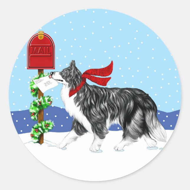Christmas Border Collie Mail Runder Aufkleber (Vorderseite)