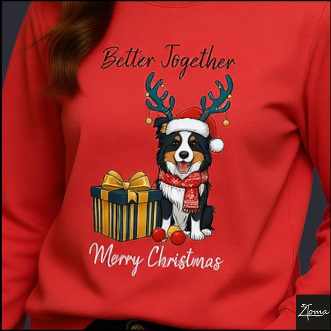 Christmas Border Collie Reindeer Scarf Gift Tri-Blend Shirt (Von Creator hochgeladen)