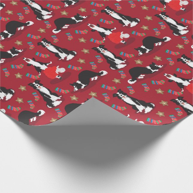 Christmas Border Collie rot Geschenkpapier (Ecke)