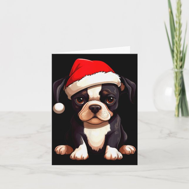 Christmas Boston Terrier Dog Santa Hat Funny Xmas  Karte (Vorderseite)