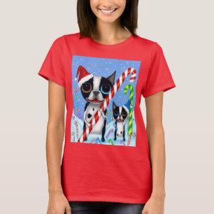 Christmas Boston Terrier Dogs Candy Cane Weihnacht T-Shirt