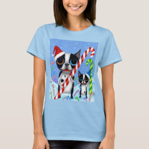 Christmas Boston Terrier Dogs Candy Cane Weihnacht T-Shirt