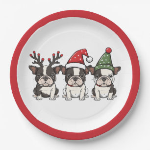 Christmas Boston Terrier Dogs Pappteller